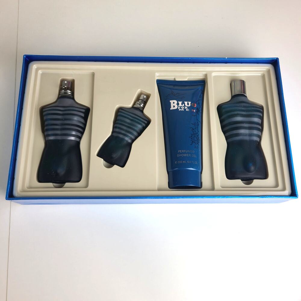 Blue by Blue Perfumes for men, 4 Pieces men set 4.2 + 1.3 EDP spray + AS + Gel